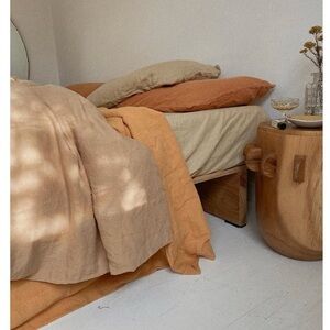 dazed but amazed linen bed cover sheet in cinnamon